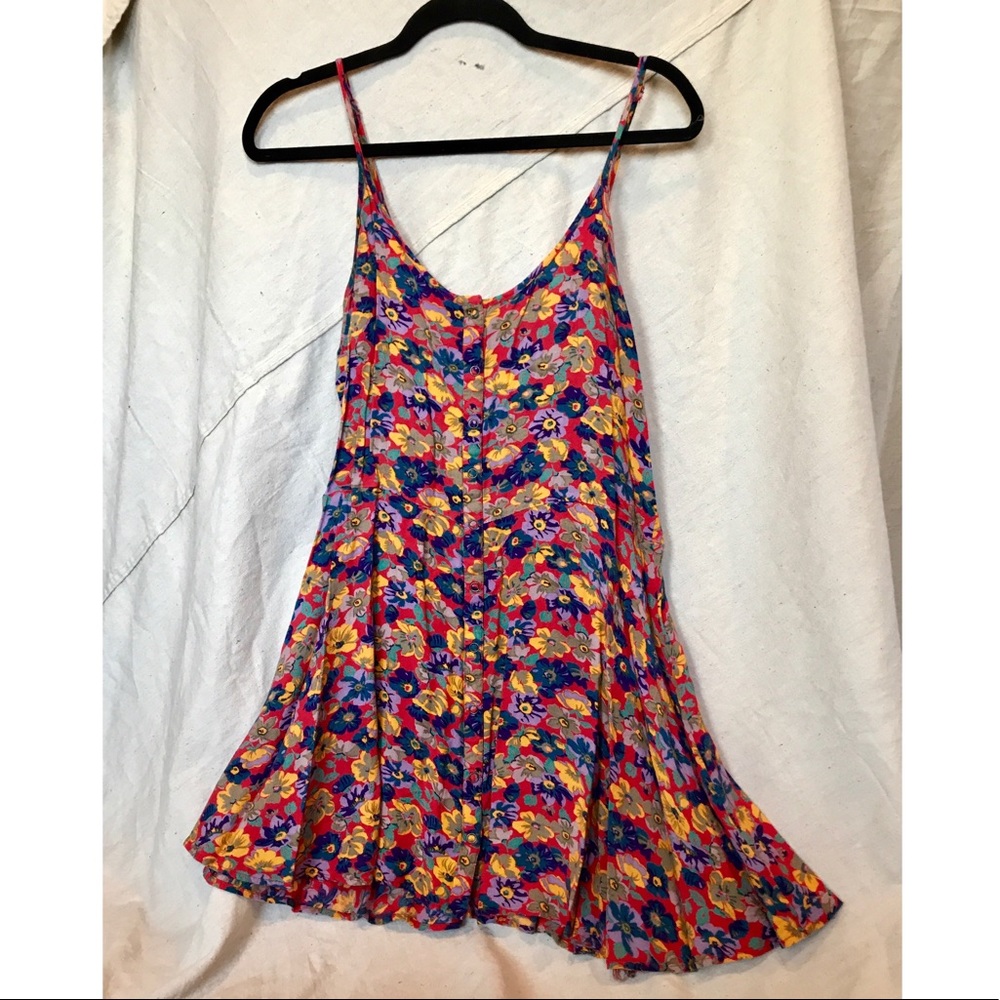 URBAN OUTFITTERS Red Floral Button-Down Slip Dress